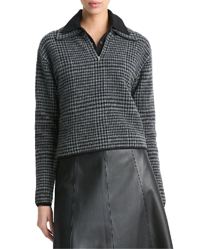 Vince Plaid 1/2-Zip Wool & Cashmere-Blend Pullover Bateau Neck Pullover