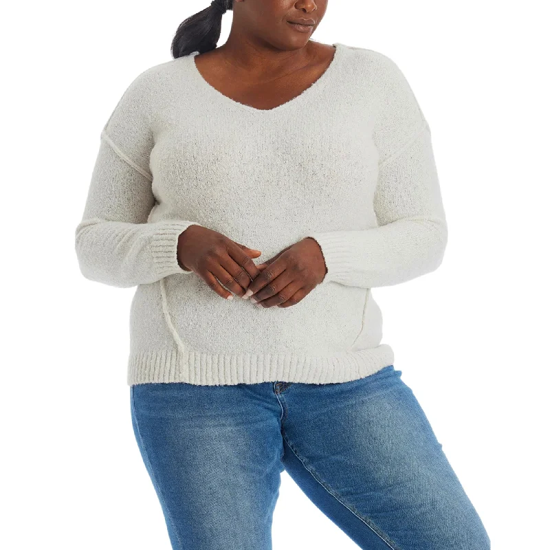 Adyson Parker Women's Plus Cozy V-Neck Soft Knit Inverted Seam Pullover Sweater Faux Fur Trim Adyson Parker Women's Plus Cozy V-Neck Soft Knit Inverted Seam Pullover Sweater Faux Fur Trim