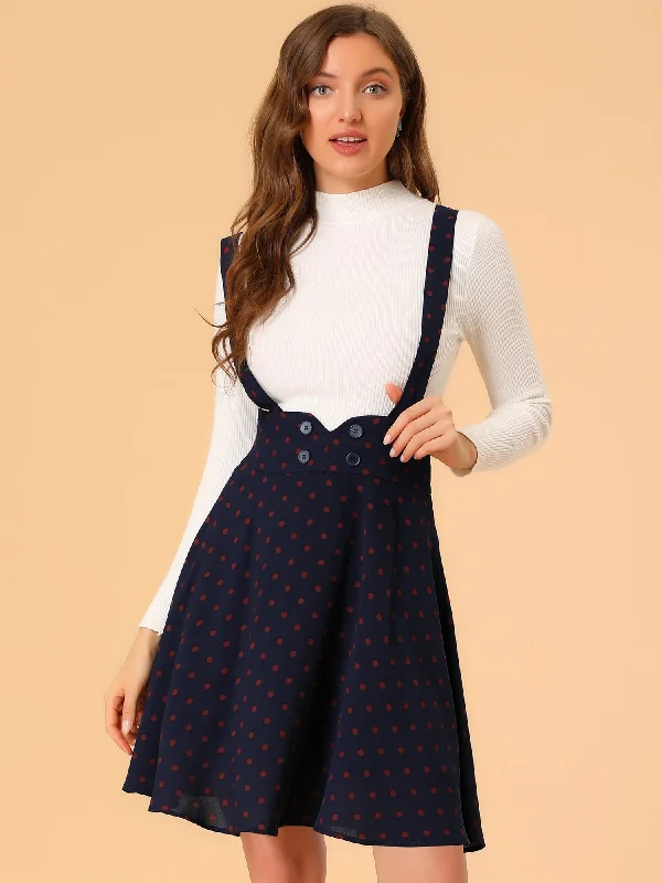 High Waist Flared Skater Pinafore Polka Dot Suspender Skirt wool skirt sturdy