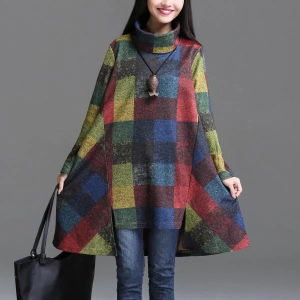 Winter Dress Plus Size Women Clothing Loose Casual Winter Dress Heap Turtleneck Irregular Plaid Thickening Cotton Dress Vestidos Winter Dress Plus Size Women Clothing Loose Casual Winter Dress Heap Turtleneck Irregular Plaid Thickening Cotton Dress Vestidos