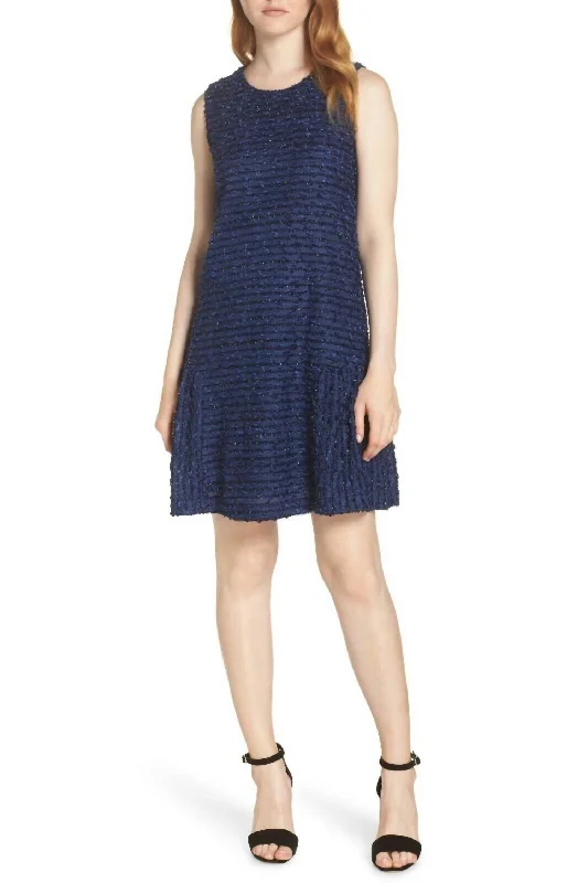 Sparkle Sleeveless Above Knee Ruffle Hem Dress In Navy Blue