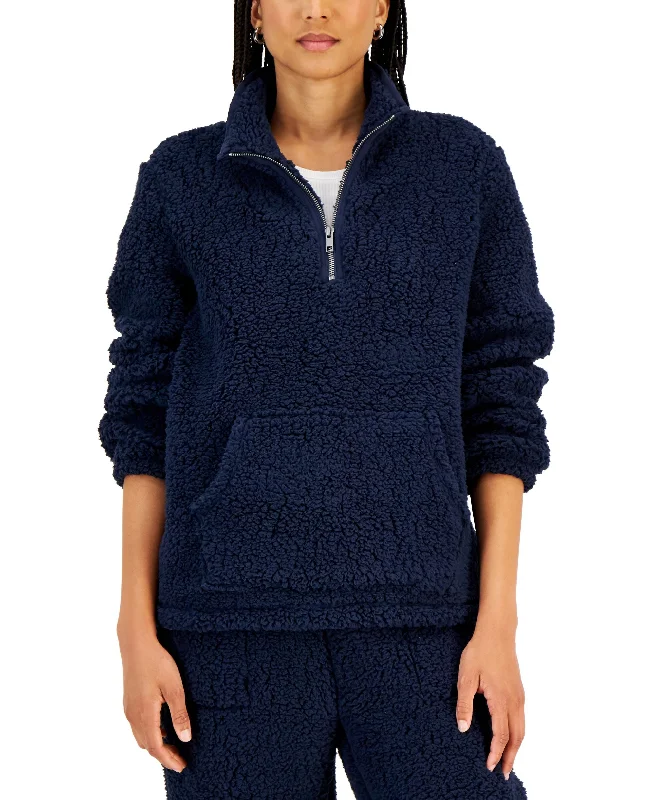 Style & Co Womens Sherpa Quarter Zip Pullover Chunky Knit Pullover