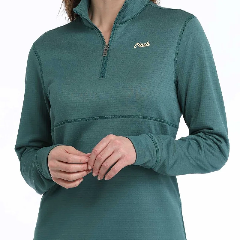 Cinch Women's Solid Green 1/4 Zip Pullover Sweatshirt Peter Pan Collar
