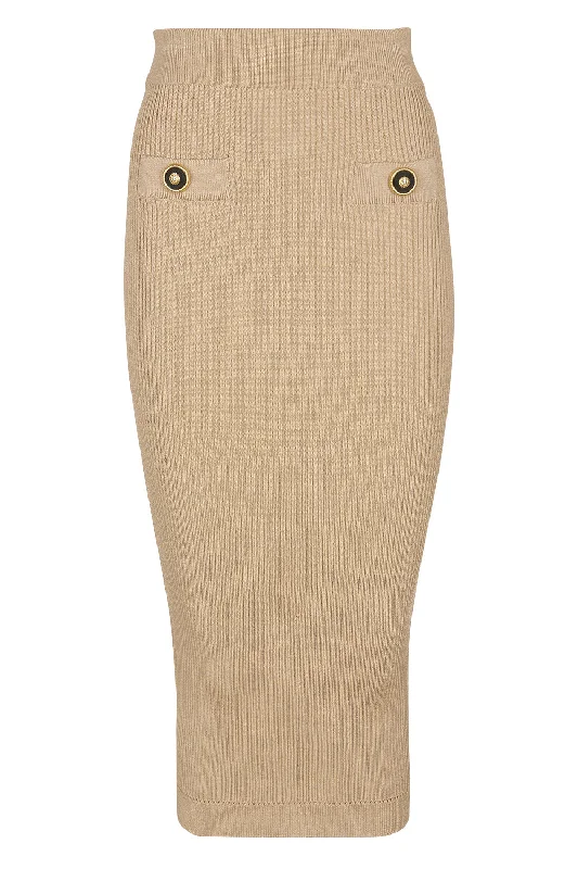 TWO BUTTON RIBBED MIDI SKIRT high slit skirt