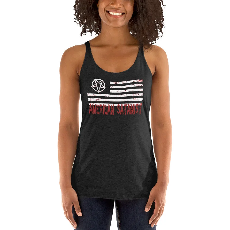 American Satanist Pentagram Bloody Flag Women's Racerback Tank Top Shirt flowy tank top