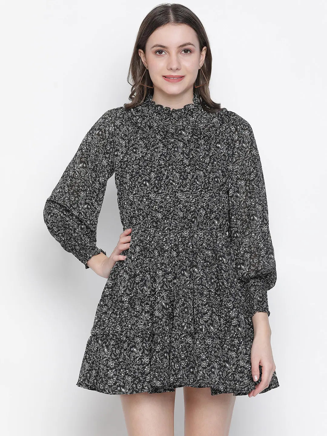 Radtad black with lining lurex print women gathered dress