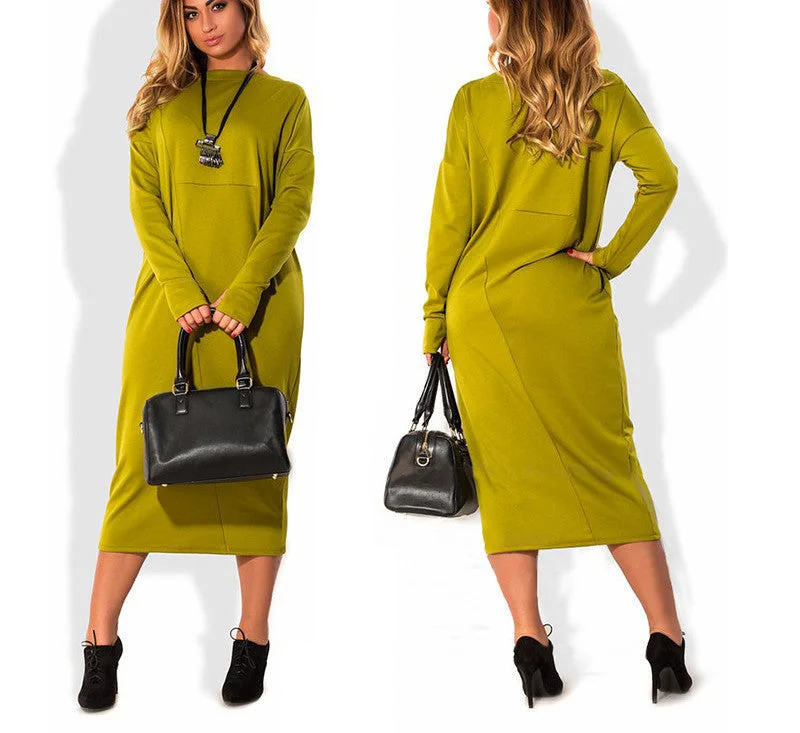 fashionable plus size casual women dress autumn winter solid Knee-Length Dresses big sizes women Long sleeve loose dress fashionable plus size casual women dress autumn winter solid Knee-Length Dresses big sizes women Long sleeve loose dress