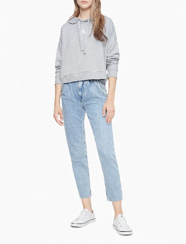 Calvin Klein Micro Monogram Logo Cropped Hoodie - Women Hoodie with Ribbed Hem Stretchable Secure Calvin Klein Micro Monogram Logo Cropped Hoodie - Women Hoodie with Ribbed Hem Stretchable Secure