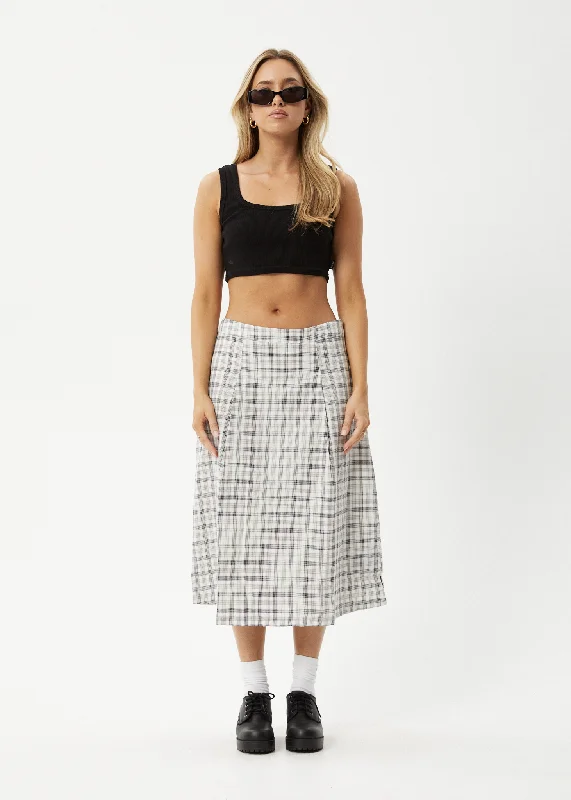 AFENDS Womens Leo - Check Midi Skirt - Black / White chiffon skirt lightweight