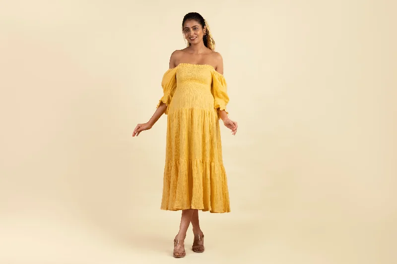 BLOCK HOP Yellow Waffle Muslin Dress