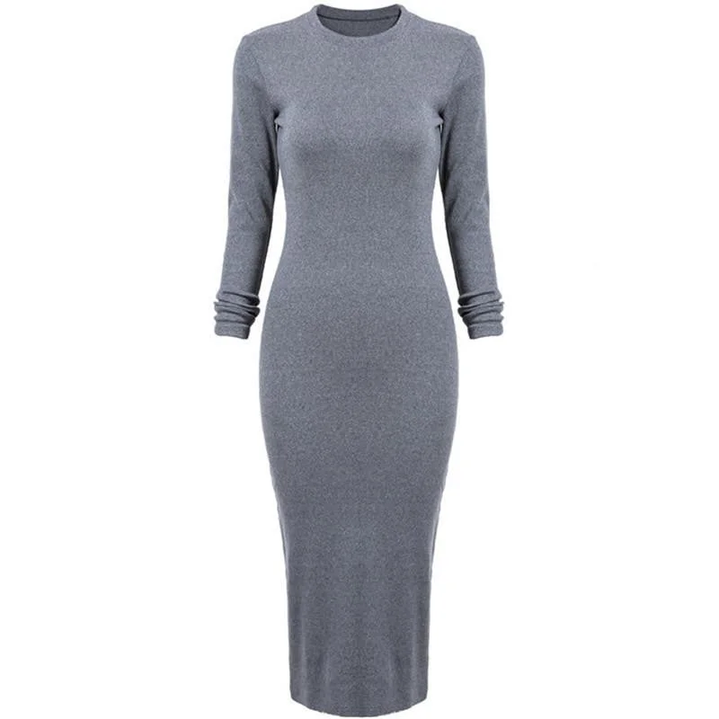 Sheinside Korean Casual Style Female Dresses Plain High Street Fashionable Long Sleeve Round Neck Dress Sheinside Korean Casual Style Female Dresses Plain High Street Fashionable Long Sleeve Round Neck Dress
