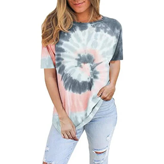 Women's Tie Dye Sweatshirt Casual Crewneck Pullover Shirts Box Sleeve Comfort