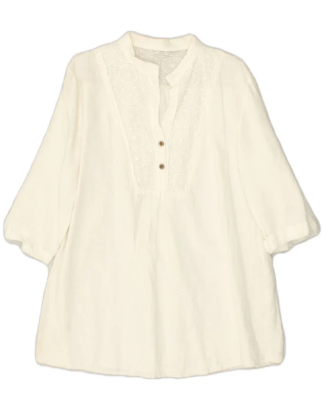 VINTAGE Womens 3/4 Sleeve Pullover Shirt UK 16 Large Beige Kimono Neck Pullover