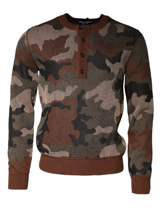 Multicolor Camouflage Men Pullover Sweater Elbow Length Sleeve