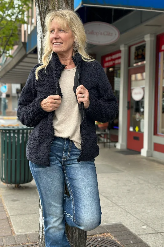 Ladies "Oh So Cozy" Fuzzy Full Zip Jacket Bomber Jacket Anorak Windbreaker