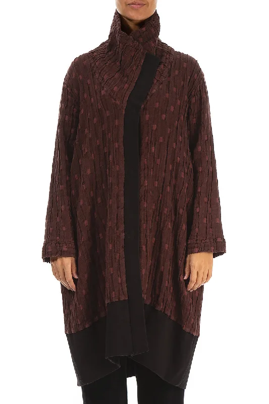 High Collar Merlot Textured Linen Jacket Denim Jacket Leather Jacket Suede Jacket