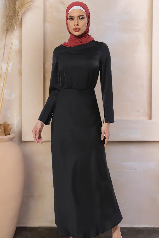 Black Satin Long Sleeve Skirt Set floral skirt print