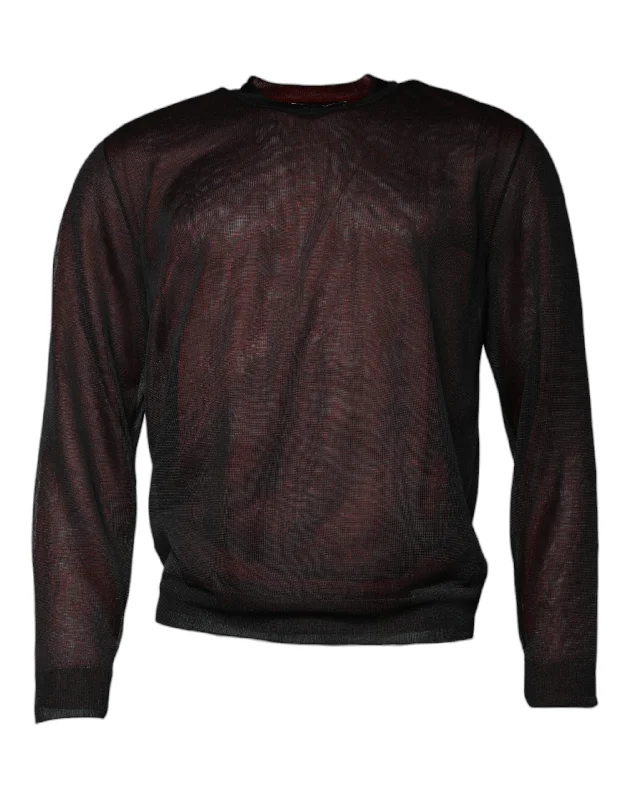 Maroon Polyester Crew Neck Pullover Sweater Long Bell Sleeve