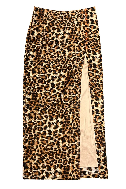 Siren Leopard Print High Slit Skirt a-line skirt cut