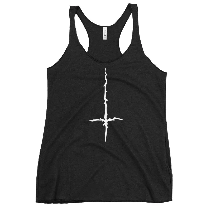 White Melting Inverted Cross Black Metal Style Women's Racerback Tank Top Shirt layering tank top