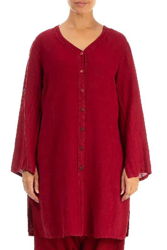 Loose Red Linen Jacket One-Shoulder Jacket Off-the-Shoulder Jacket Asymmetrical Jacket Loose Red Linen Jacket One-Shoulder Jacket Off-the-Shoulder Jacket Asymmetrical Jacket