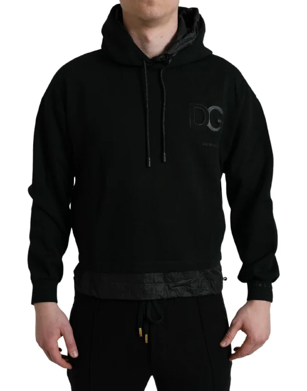 Elegant Black Hooded Pullover Sweater Alpaca Blend Soft