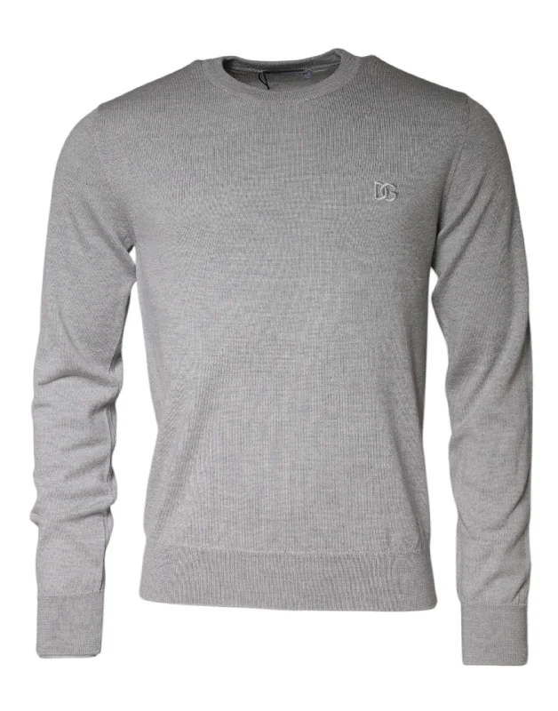 Light Gray Wool Crew Neck Pullover Sweater Bolero Style Sweater