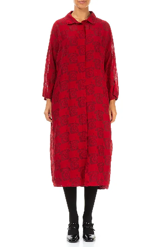 Phone Print Red Silk Dress Jacket Wool Jacket Cashmere Jacket Tweed Jacket