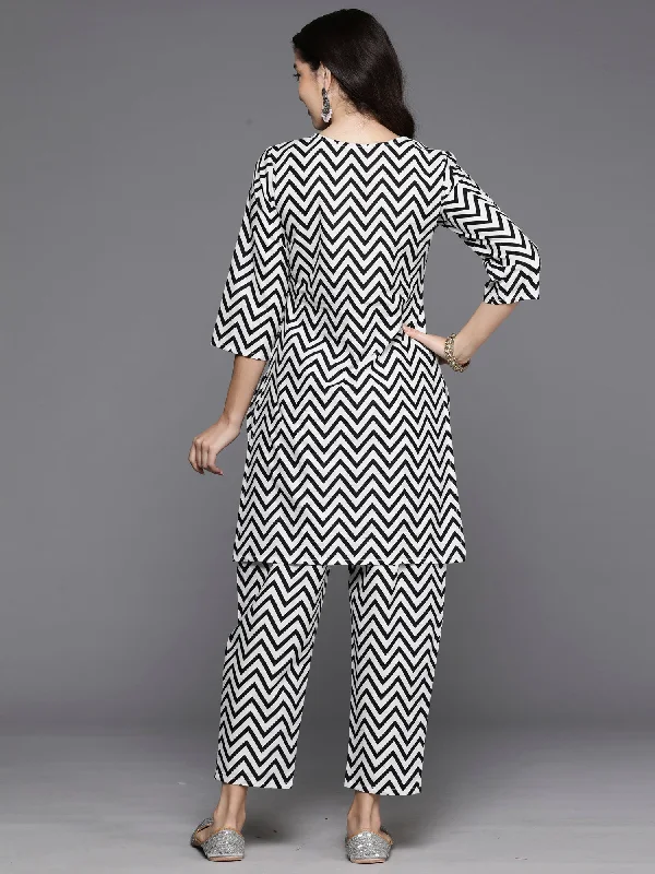 Women White Printed Straight Kurta Trousers  Set Trousers practical easy-care