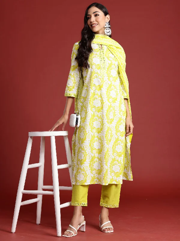 Women Green Printed Straight Kurta Trousers With Dupatta Set Trousers Exclusive Limited Women Green Printed Straight Kurta Trousers With Dupatta Set Trousers Exclusive Limited