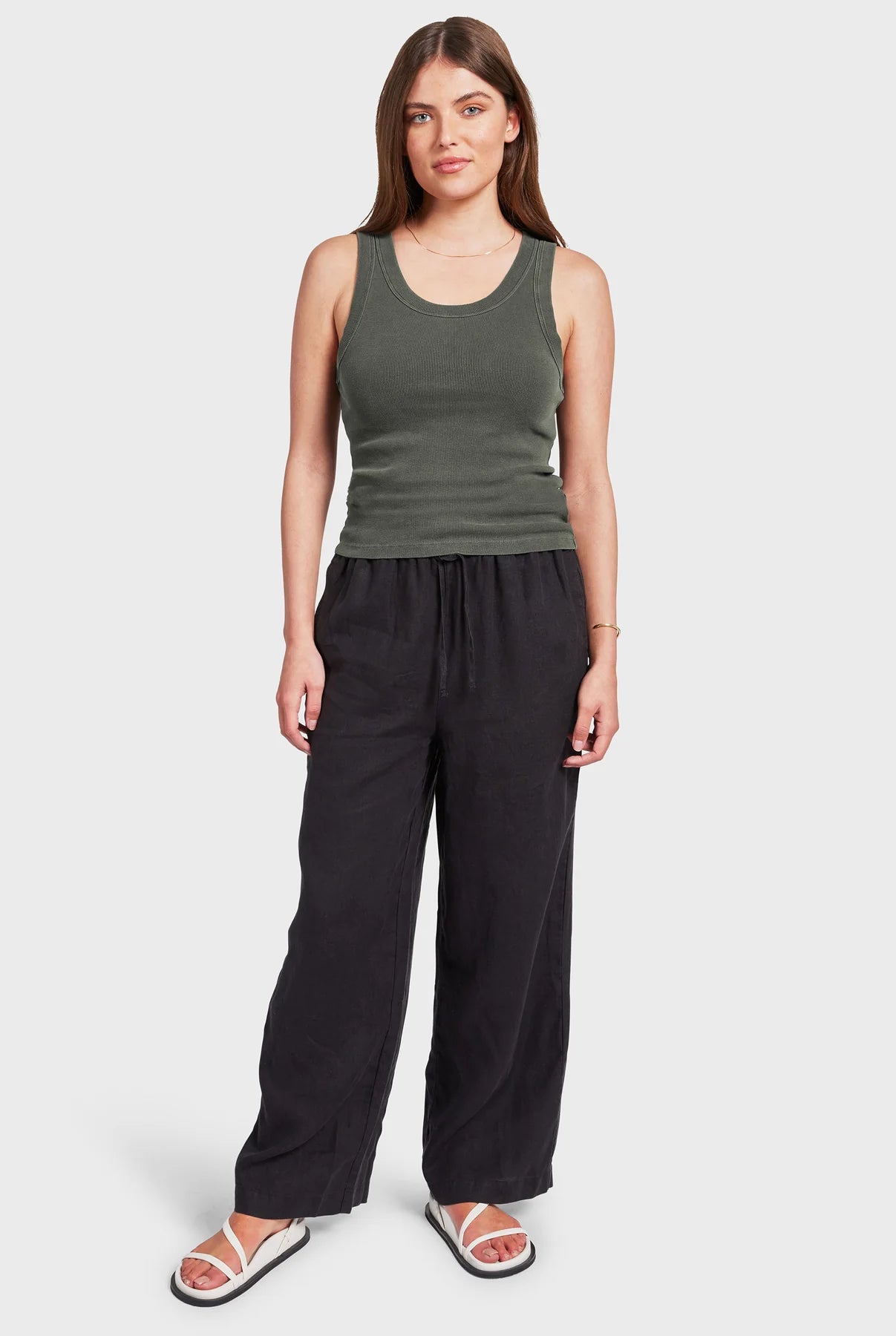 Essential Rib Tank in Smoke Pine low neck tank