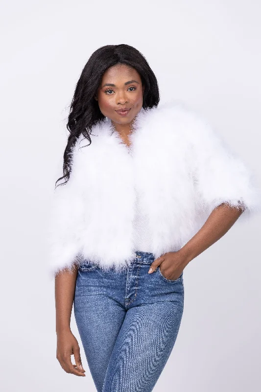 Linda Richards Feather Bolero Jacket in White Fleece Jacket Down Jacket Parka