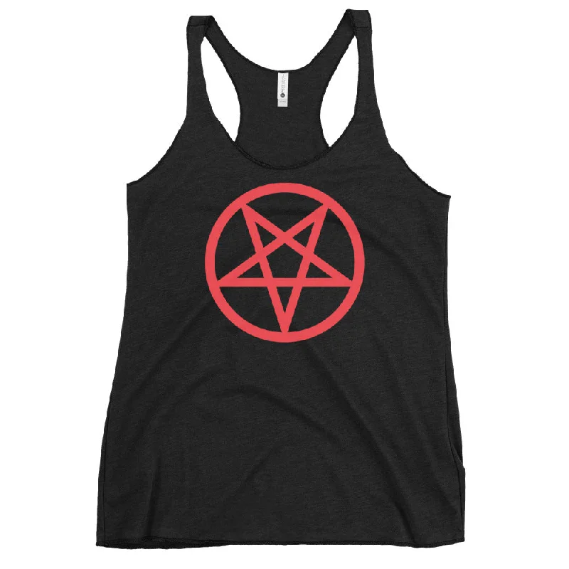 Red Classic Inverted Pentagram Occult Symbol Women's Racerback Tank Top Shirt fitted tank top Red Classic Inverted Pentagram Occult Symbol Women's Racerback Tank Top Shirt fitted tank top