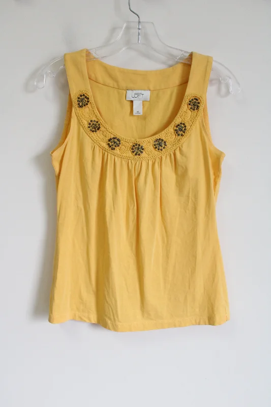 Ann Taylor LOFT Yellow Beaded Tank | XS athletic tank top
