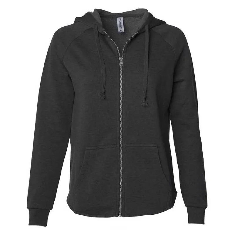 Independent Trading Co. Women's Black California Wave Wash Full-Zip Hooded Sweatshirt Hoodie with Slit Hem Functional Movement Independent Trading Co. Women's Black California Wave Wash Full-Zip Hooded Sweatshirt Hoodie with Slit Hem Functional Movement