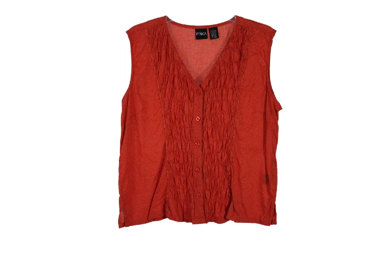 Erika Orange Smocked Tank | L rhinestone tank top