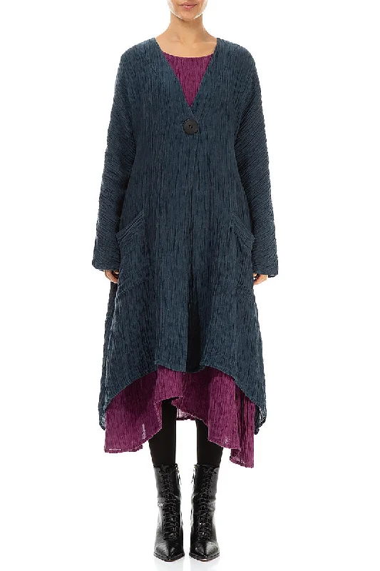 Dropped Edge Crinkled Midnight Blue Silk Jacket Wool Jacket Cashmere Jacket Tweed Jacket Dropped Edge Crinkled Midnight Blue Silk Jacket Wool Jacket Cashmere Jacket Tweed Jacket