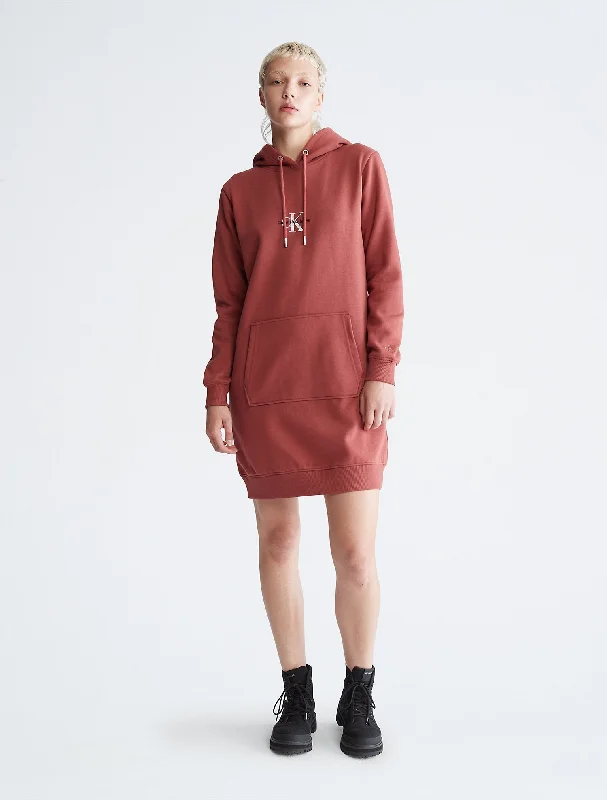 Calvin Klein Monogram Logo Repreve Hoodie Dress - Women Hoodie with Slit Hem Functional Movement Calvin Klein Monogram Logo Repreve Hoodie Dress - Women Hoodie with Slit Hem Functional Movement