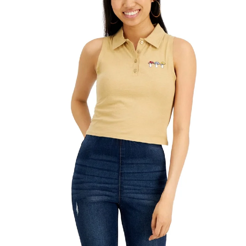 PLANET GOLD - Mushroom Embroidered Polo Tank Top strappy tank top