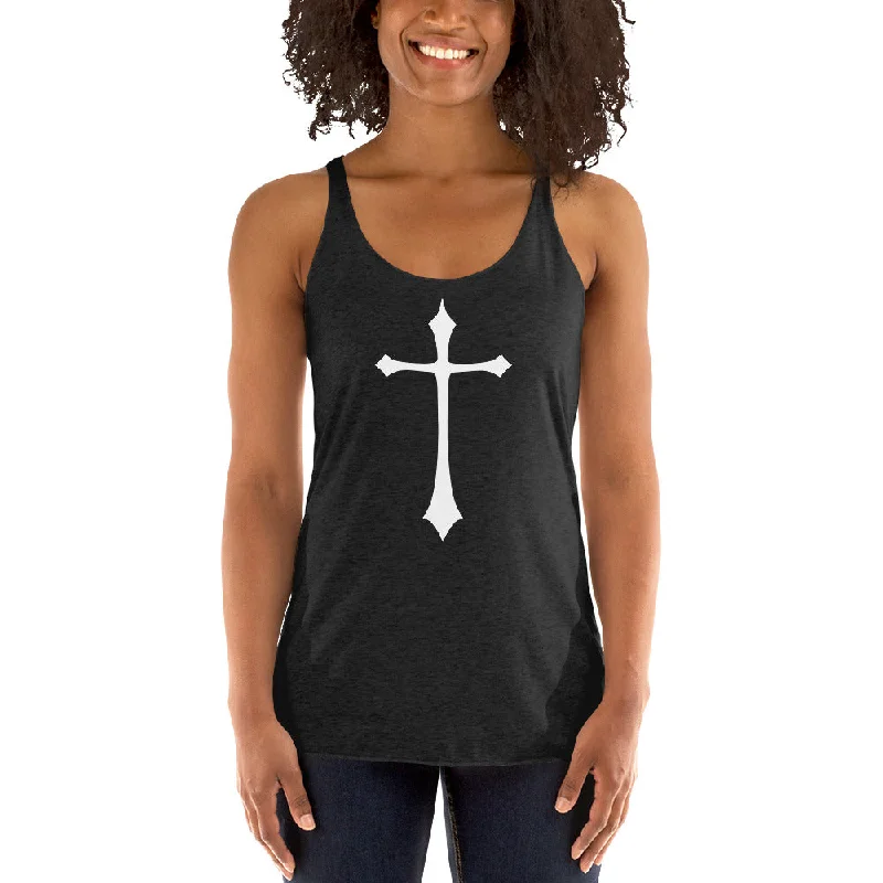 White Gothic Medeival Holy Cross Women's Racerback Tank Top Shirt striped tank top