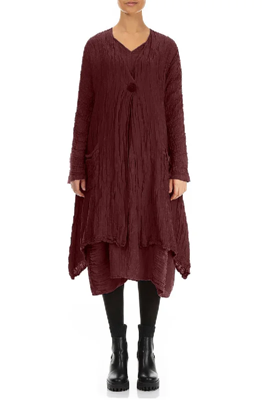 Dropped Edge Crinkled Merlot Silk Jacket Fleece Jacket Down Jacket Parka