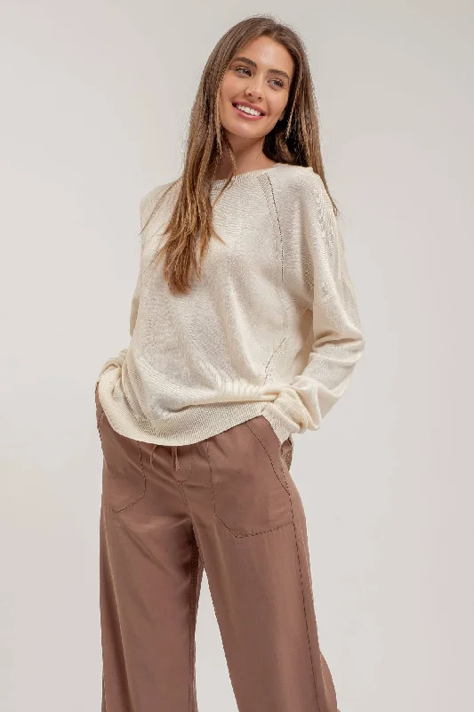 Cream Solid Back Buttoned Pullover Sweater Faux Fur Trim