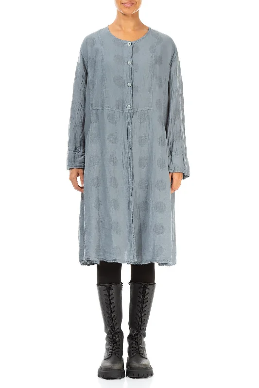 Buttoned Bubble Pattern Sky Grey Linen Jacket Front Pockets Side Pockets Patch Pockets Buttoned Bubble Pattern Sky Grey Linen Jacket Front Pockets Side Pockets Patch Pockets