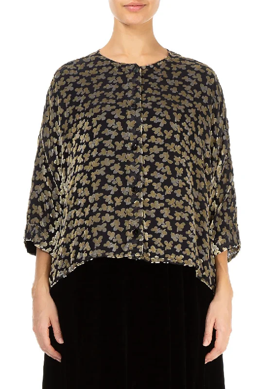 Boxy Devoré Petals Gold Silk Velvet Jacket Satin Fabric Silk Fabric Chiffon Fabric