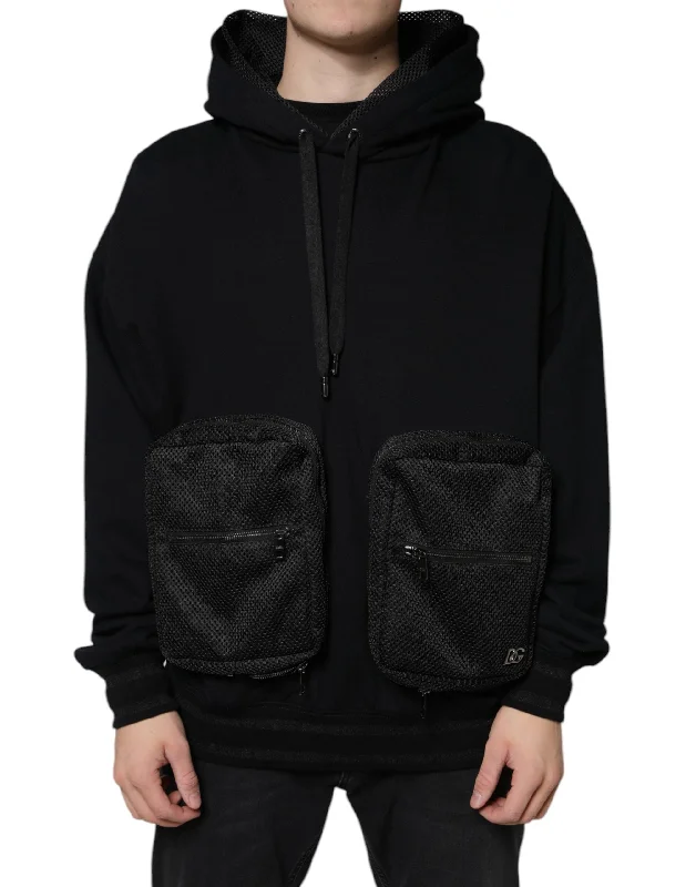 Black Hooded Pullover Men Sweatshirt Sweater Saggy Sleeve Comfort
