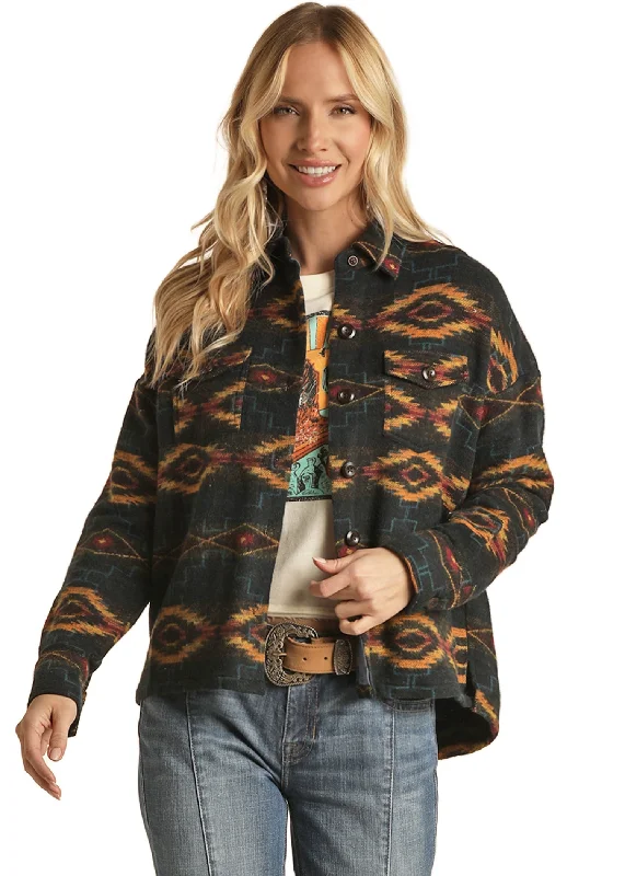 Rock & Roll Cowgirl Women's Boxy Fit Shirt Jacket Black Belted Jacket Elasticated Jacket Padded Jacket Rock & Roll Cowgirl Women's Boxy Fit Shirt Jacket Black Belted Jacket Elasticated Jacket Padded Jacket