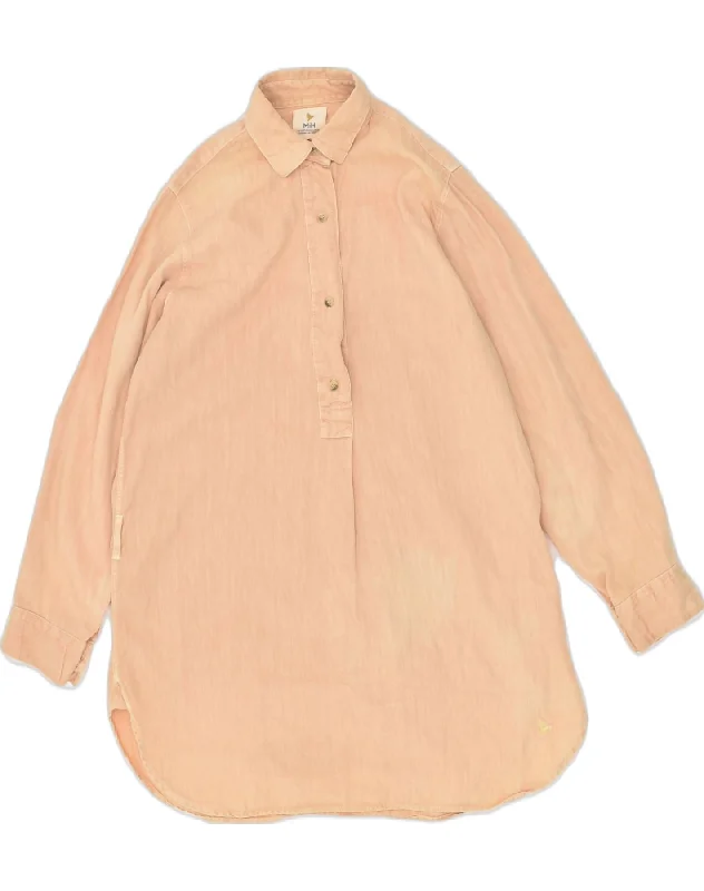 VINTAGE Womens Oversized Pullover Shirt UK 8 Small Orange Cotton Bishop Sleeve Elegant