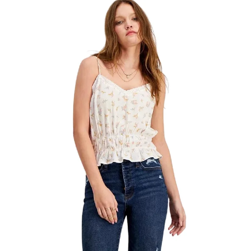 HIPPIE ROSE - Lace-Trim Peplum Tank Top beige tank top