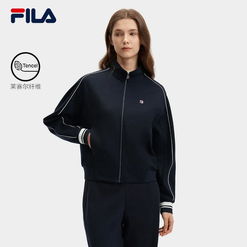 FILA CORE LIFESTYLE MODERN HERITAGE THE LOUVRE PALACE Women Knit Jacket (Navy) Welt Pockets Slit Pockets Flap Pockets