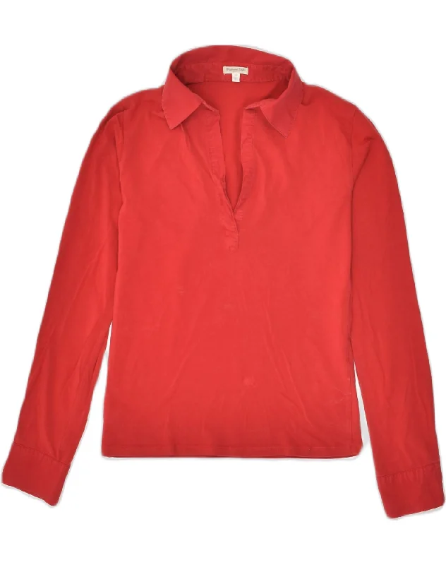 MASSIMO DUTTI Womens Pullover Shirt UK 8 Small Red Cotton Keyhole Neck Pullover